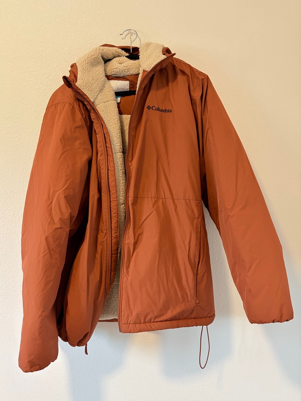 Columbia Men’s Size Large Sherpa Lined Hooded Jacket Terracotta Copper Rust